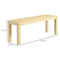 Banco De Madera De 2 Plazas, Banco De Comedor Estilo Rústico, Banco De Cocina Para Salón, Hasta 240 Kg, Madera De Pino, Natural, 120x33x45cm