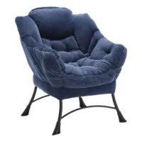 Silla Perezosa Con Otomana, Sillón Moderno Con Reposabrazos Y Bolsillo Lateral, Sillón Tapizado Para Ocio, Silla De Lectura Con Reposapiés Para Espacios Pequeños, Silla Esquinera-azul Marino