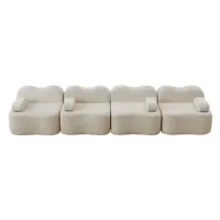 Sofá Modular De 4 Plazas, Forma Ondulada, Espuma De Alta Densidad 32d, Asiento Profundo, Cojín Con Reposabrazos Móvil, Ideal Para Sala De Estar, Beige
