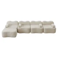 Sofá Modular Sin Armazón De 4 Plazas En Forma De L Con 1 Otomana, Forma De Onda, Espuma De Alta Densidad 32d, Cojín De Apoyabrazos Móvil, Tela Suave, Para Sala De Estar, Beige