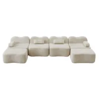 Sofá Modular Sin Armazón En Forma De U De 4 Plazas Con 2 Otomanas, Forma De Onda, Espuma De Alta Densidad 32d, Cojín De Apoyabrazos Móvil, Tela Suave, Para Sala De Estar, Beige