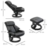 Sillón Para Tv Con Función Reclinable, Acolchado Profundo, Respaldo Y Reposabrazos Altos, Giratorio 360°, Piel Sintética, 76 Largo X 80 Ancho X 102 Alto Cm, Negro