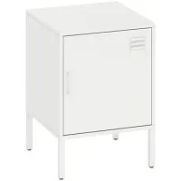 Mesita De Noche De Acero Mesa Auxiliar Multiusos Estante Ajustable Dormitorio Sala De Estar Blanco