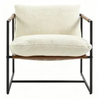 Sillón De Salón De Tela Bouclette, Silla Adicional Acolchada Con Asiento Grande Y Estructura De Acero Resistente Para Salón (solo Con Acero)