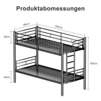 Litera Infantil 90x200cm Litera Infantil Con Barra De Seguridad Convertible En 2 Camas Individuales Litera Con Somier De Lamas Escaleras Antideslizantes, Negro