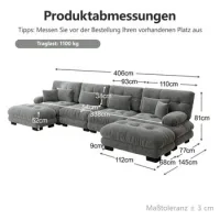Sofá Esquinero Modular, Juego De Sofás En Forma De U Para Sala De Estar, Cómodos Sofás Nube De 4 Plazas Con Otomana Móvil, Combinación De Bricolaje, Chenilla, Gris