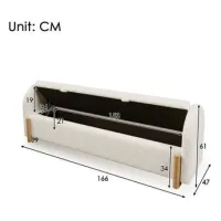 Banco De Cama Con Espacio De Almacenamiento Hidráulico 166 Cm Blanco - Banco Tapizado En Tela Bouclé De Chenilla, Banco Con Asiento, Cierre Suave
