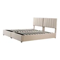 Cama Tapizada De 180x200 Cm, Canapé Hidráulico, Cama Con Somier Alta De Lino Agradable Para La Piel, Cama Doble Multifuncional, Beige