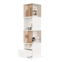 50*50*160cm, Vitrina Giratoria, Vidrio Templado Marrón, Tablero De Melamina Mdf, Plato Giratorio, Tablero De Melamina Mdf, Guías Para Cajones, Tiradores Dorados, Blanco + Marrón