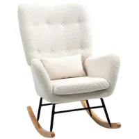 Mecedora, Mecedora Con Reposabrazos, Aspecto De Tela De Peluche, Silla De Lactancia Con Guías De Madera, Cojín Lumbar, Silla De Relajación, Columpio Para Salón, Dormitorio, Blanco Crema
