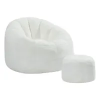Puf De Flores Suaves Para Adultos Con Reposapiés, Envasado Al Vacío Sin Montaje, Ideal Para Salón, Dormitorio Y Balcón, Blanco Crema