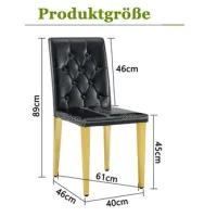 Juego De 4 Sillas De Comedor En Negro Con Dorado Brillante: Lujo Ligero. La Primera Opción Para Comedores Europeos, Patas De Metal Dorado Para Opciones De Combinación Versátiles