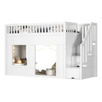Cama Infantil, Litera (90 X 200 Cm), Cama Alta, Cama Infantil Multifuncional Con Escalera, Espacio De Juego Convertible Debajo, Sin Colchón, Blanco