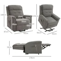 Silla Eléctrica De Pie, Capacidad De Carga De Hasta 170 Kg, Silla Para Tv, Silla De Relajación Con Función Reclinable, Silla Para Personas Mayores, Gris 89x96x108cm