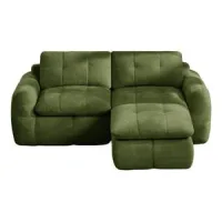 Sofá Modular Sin Marco En Forma De L De 2 Plazas, Diseño Acolchado A Cuadros, Funda De Chenilla, Base Antideslizante, Sin Montaje Con 1 Otomana Para Salón Y Apartamento, Verde