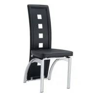 [juego De 2] Sillas De Comedor De Diseño Europeo Con Patrón De Agujeros, Cuero Pu Negro + Patas De Metal Plateado, 102,5 Cm De Alto, Para Comedor O Sala De Estar Moderno