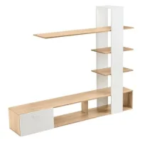 Mueble De Pared Para Sala De Estar, Juego De Muebles De Sala De 180 X 33, 5 X 151, 5 Cm, Adecuado Para Televisores De Menos De 60 Pulgadas, Mueble Para Tv Moderno De Roble Blanco
