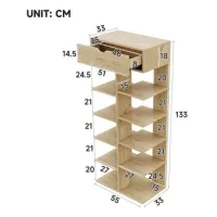Zapatero Multifuncional Moderno, Zapatero Abierto Con 1 Cajón Y 10 Estantes, Zapatero Para Pasillo, Color Madera, 55×33×133cm