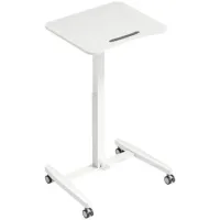 Escritorio De Pie De Altura Regulable, Escritorio Con Ruedas Y Tablero Inclinable, Tope De Seguridad, Ruedas, Blanco