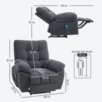 Sillón Reclinable, Sillón Tapizado De Masaje Con 8 Puntos De Vibración, Reposapiés Ajustable, Bolsillo Lateral, Sillón Reclinable, Gris