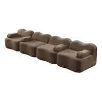 Sofá Modular De 4 Plazas, Forma Ondulada, Espuma De Alta Densidad 32d, Asiento Profundo, Cojín De Reposabrazos Móvil, Ideal Para Sala De Estar, Marrón