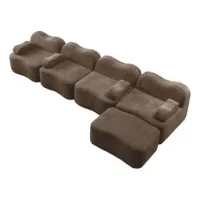 Sofá Modular Sin Armazón De 4 Plazas En Forma De L Con 1 Otomana, Forma De Onda, Espuma De Alta Densidad 32d, Cojín De Reposabrazos Móvil, Tela Suave, Para Sala De Estar, Marrón