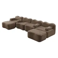 Sofá Modular Sin Armazón En Forma De U De 4 Plazas Con 2 Otomanas, Forma De Onda, Espuma De Alta Densidad 32d, Cojín De Reposabrazos Móvil, Tela Suave, Para Sala De Estar, Marrón