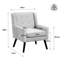 Silla Tapizada Con Botones De Ante: Sillón Moderno De Mediados De Siglo Con Cojín De Espuma De Alta Densidad Y Patas De Madera Maciza Para Espacios Pequeños: Sala De Estar, Dormitorio