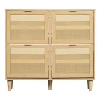Zapatero Con 4 Cajones Plegables, Zapatero De Ratán Con Asas De Metal, Zapatero Para Pasillo, Dormitorio, Apartamento, Muebles De Madera, Estilo Rústico, Dimensiones: 100 X 25 X 90 Cm