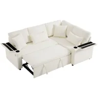Sofá Esquinero Extensible En Forma De L, Canapé Convertible Con Espacio De Almacenamiento, Portavasos, Puerto De Carga Usb, Reposabrazos Y Cuatro Cojines. Adecuado Para Salas De Estar