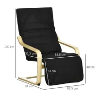 Silla Relajante, Mecedora Con Reposapiés Ajustable, Sillón Reclinable Con Aspecto De Lino, Silla De Comedor De Madera De Abedul, Negro