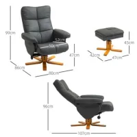 Sillón Relajante Con Taburete, Espacio De Almacenamiento, Sillón Para Tv Tapizado Con Función Reclinable, Sillón Para Tv Giratorio 360° Para Dormitorio, Sala De Estar, Piel Sintética