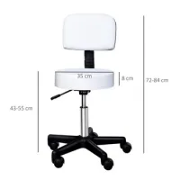 Taburete De Trabajo Taburete Giratorio Taburete Giratorio De Altura Ajustable Con Respaldo Para Oficina, Blanco Φ35 X H72-84 Cm