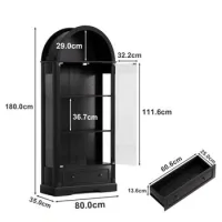 Vitrina En Forma De Arco De 180 Cm De Alto, Mueble De Cocina Con Puertas De Vidrio, Equipada Con Tiras De Luz Led Y Cajones, Vitrina Moderna Estilo Casa De Campo, Adecuada Para Salón