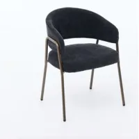 Sillas De Comedor Modernas De Chenilla Con Brazos, Sillas Decorativas Tapizadas Con Patas De Metal De Latón Antiguo Para Cocina Y Comedor, Paquete Individual, Negro
