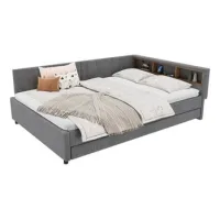 Sofá Cama, 140*200 Cm, Diván, Sofá Cama, Compartimento De Almacenamiento En La Cama, Usb+tipo C, Con Tira De Luz Led, Cama Con Cama Plegable, Cama Con Somier De Láminas (sin Colchón)