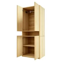 Armario 70 × 55 × 180 Cm, Con Compartimentos Iluminados, Luz Led, Gran Espacio De Almacenamiento Y Zona Para Colgar La Ropa, Armario Individual, Color Madera