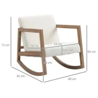 Mecedora, Sillón Relax Con Estructura De Madera, Tapizado, Salón, Madera De Caucho, Blanco Crema