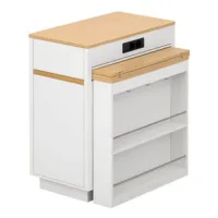 Isla De Cocina Con Ruedas, Mesa De Comedor Extensible Con Tablero Plegable, Mesa De Bar Con Regletas Y Ganchos, Sirve Como Isla De Cocina