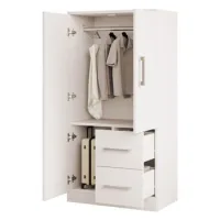 Armario 70 X 40 X 135 Cm, Diseño De Puerta Doble Con Cajones Y Compartimentos De Almacenamiento, Armario Infantil, Armario Individual, Blanco