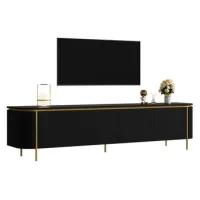 Mueble Bajo Para Tv Tablero Para Tv Pies De Hierro Mdf 6 Puertas Extremos Redondeados Pasaje De Cables Ondulado Sala De Estar