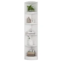 Librería De Esquina, Estante, Estante De Almacenamiento, Material Mdf, Estante De Cinco Capas, Forma Simple, Gran Capacidad De Carga, Blanco