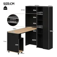 Escritorio Plegable Con Estantes: Estantería Y Escritorio 2 En 1, Plegable, Con Enchufe Y Puerto Usb, Estantes Regulables En Altura, Antivuelco, Escritorio, Escritorio De Esquina Derecho