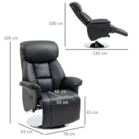 Sillón Relajante Sillón Tv Regulable Manualmente Con Respaldo Antideslizante Y Reposapiés De Hasta 150 Kg, Piel Sintética Negra Para Sentarse Cómodamente
