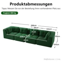 Sofá Modular De Salón Sin Asiento, Cómodo Sofá De Cuatro Plazas Con Asiento Profundo Y Cojines Suaves Y Funda De Pana, No Requiere Montaje, Diseño Antideslizante, Verde