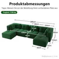 Sofá Modular De Salón Sin Estructura, Sofá Esquinero Modular, Sofá En Forma De U Con Otomana, Sofá Cama Profundo, Diseño Antideslizante, No Requiere Ensamblaje, Verde
