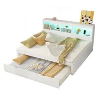 Sofá Cama, Diván, Diván Cama, 140*200 Cm, Con Luces Led, Compartimento De Almacenamiento Junto A La Cama, Cama Plegable, Enchufe + Usb, Sin Colchón, Blanco