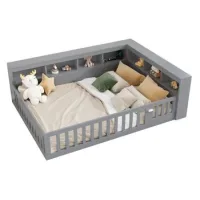 Cama De Día, 140*200 Cm, Diván, Sofá Cama, Mesita De Noche Con Almacenamiento, Cama Con Somier (sin Colchón), Barandilla, Aglomerado, Con Enchufe Y Usb, Gris