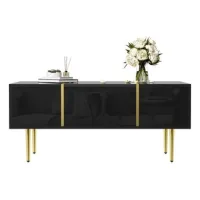 Mesa De Centro Moderna En Negro Brillante Y 2 Cajones