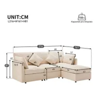 Sofá Esquinero En Forma De L Convertible A 3 Plazas, Diseño Modular, Con Taburete Móvil Y 4 Cojines De Chenilla, Ideal Para Salón, Apartamento Y Oficina, Beige, Con Vídeo